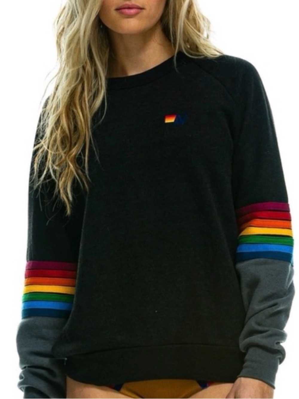 Aviator Nation Rainbow Sleeve Crewneck Unisex Small